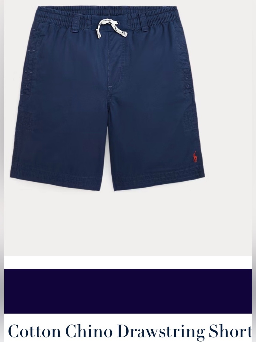 NWT Polo by Ralph Lauren Navy Blue Cotton Chino Drawstring Shorts, Medium 10/12